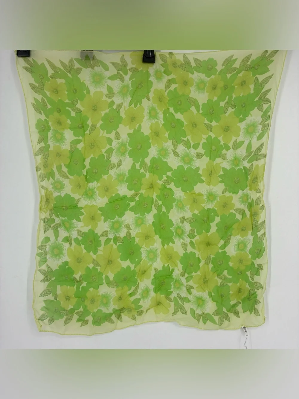 Vintage 60s 70s Rayon Retro Mod Scarf Hand Rolled Japan Floral Green 26